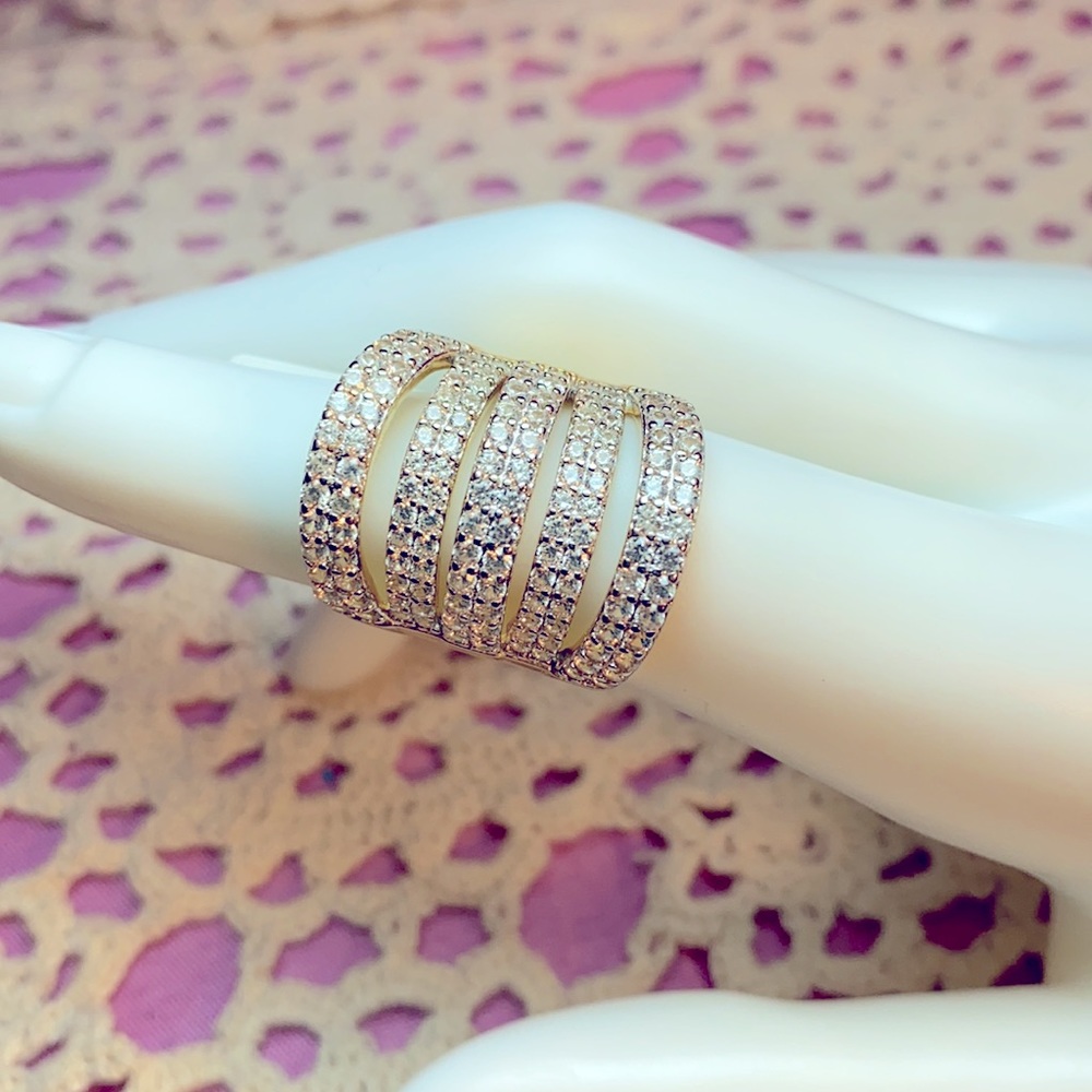 Round White Zircon 5 Row Band Ring